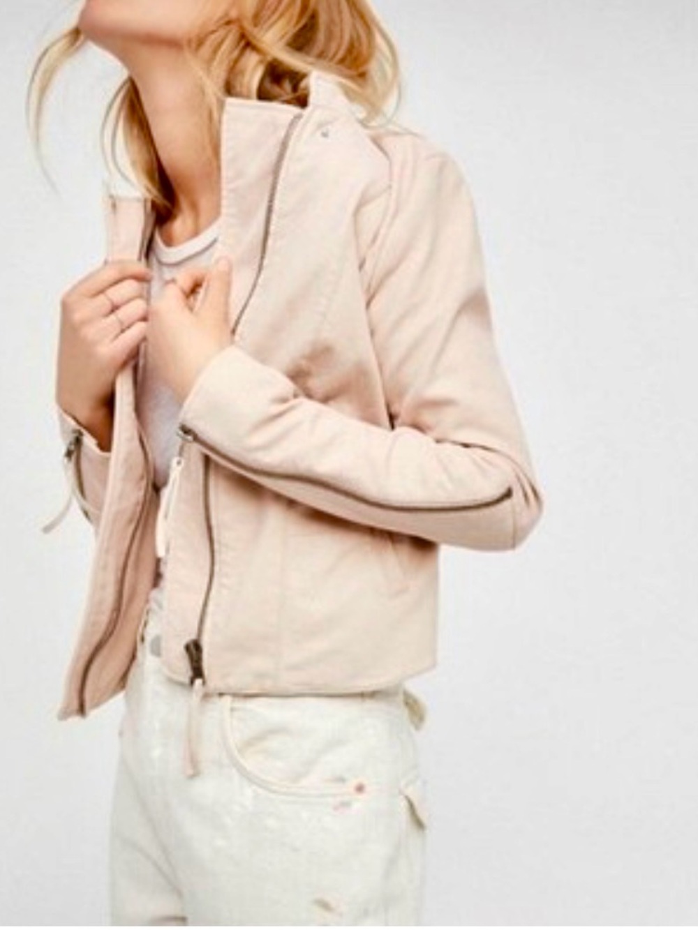 Free People Cool & Clean Vegan Leather Moto Jacket in Blush Pink